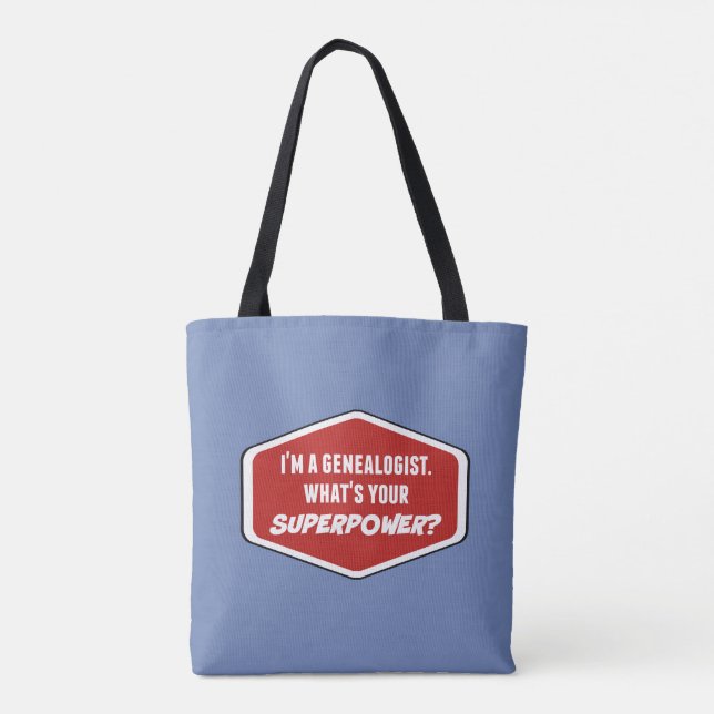 Genealogist Superpower Anpassningsbar Blue Tote Ba Tygkasse (Baksida)