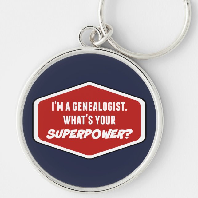 Genealogist superpower Keychain Rund Silverfärgad Nyckelring (Framsidan)
