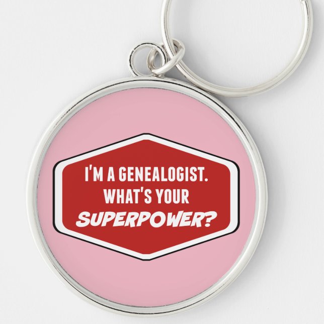 Genealogist superpower Keychain Rund Silverfärgad Nyckelring (Framsidan)