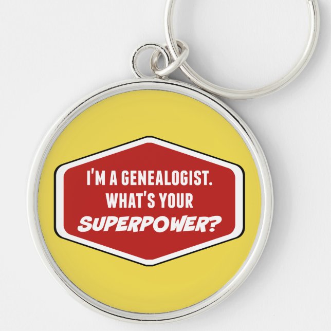 Genealogist superpower Keychain Rund Silverfärgad Nyckelring (Framsidan)