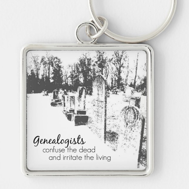 Genealogists Keychain Fyrkantig Silverfärgad Nyckelring (Framsidan)