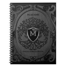 Genealogy Family Träd Monogram Grått Irish Noteboo