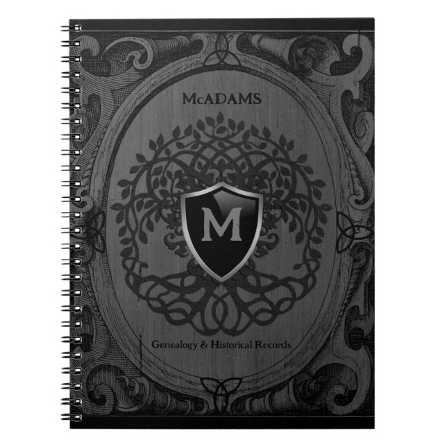 Genealogy Family Träd Monogram Grått Irish Noteboo Anteckningsbok (Framsidan)
