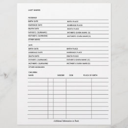 Genealogy Fillable Formulärmall för familjeposter