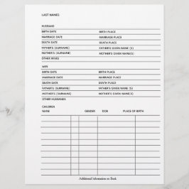 Genealogy Fillable Formulärmall för familjeposter