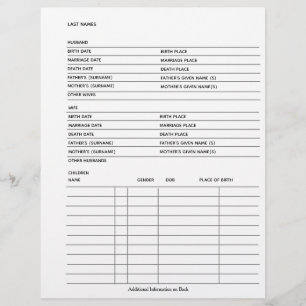 Genealogy Fillable Formulärmall för familjeposter