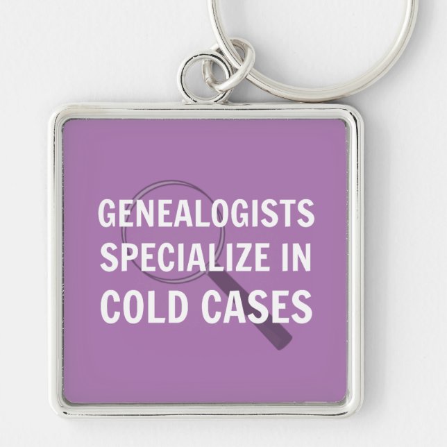 Genealogy Keychain (Lila) Fyrkantig Silverfärgad Nyckelring (Framsidan)