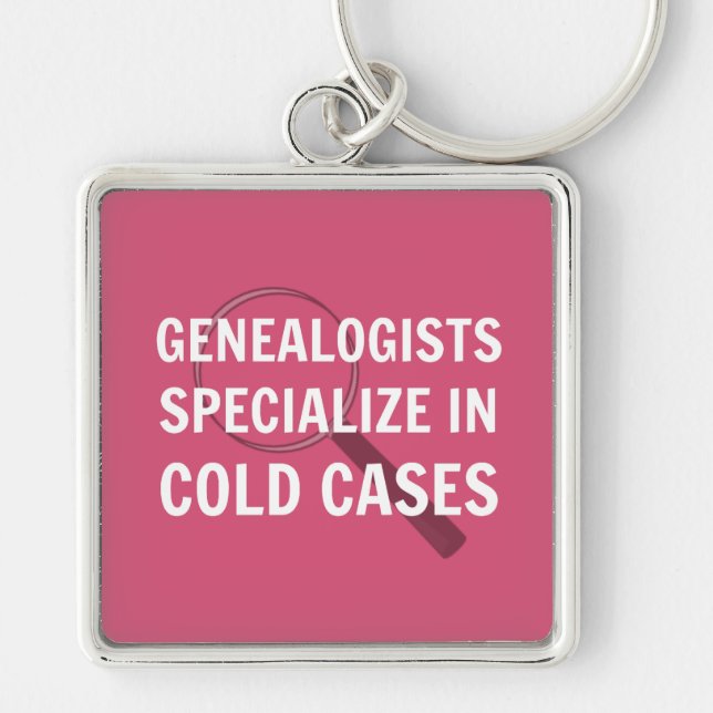 Genealogy Keychain (Rosa) Fyrkantig Silverfärgad Nyckelring (Framsidan)