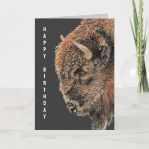 General Birthday Buffalo, Bison, Watercolor Animal Kort