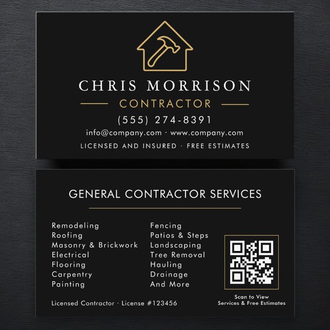 General Construction Black Gold QR Code Visitkort (Skapare uppladdad)