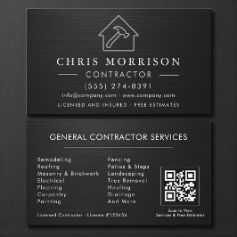 General Construction Black Silver Metallic QR Code Visitkort
