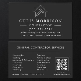 General Construction Black Silver QR Code Visitkort