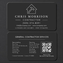 General Construction Black Silver QR Code Visitkort