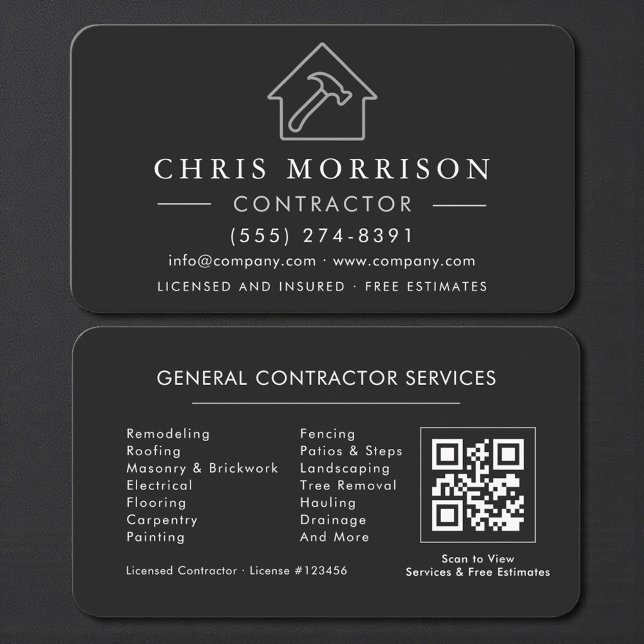General Construction Black Silver QR Code Visitkort (Skapare uppladdad)