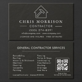 General Construction Black Silver Stone QR Code Visitkort