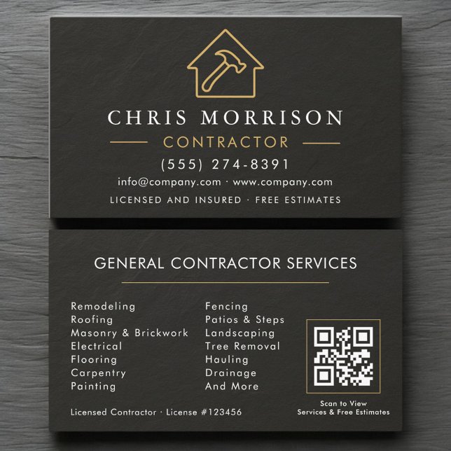General Construction Slate Stone.Black QR Code Visitkort (Skapare uppladdad)