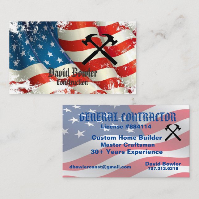 General Contracers American Flagga Hammers Visitkort (Fram/baksida)