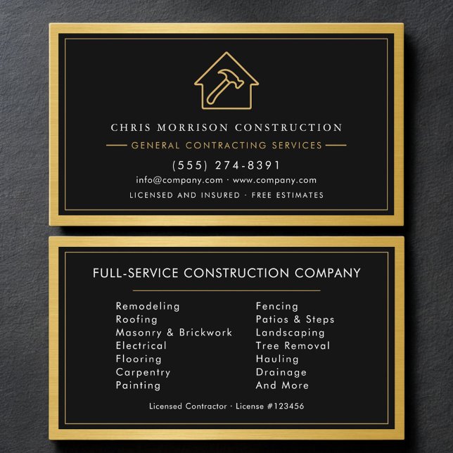 General Contractor Gold Industrial Metallic Visitkort (Skapare uppladdad)