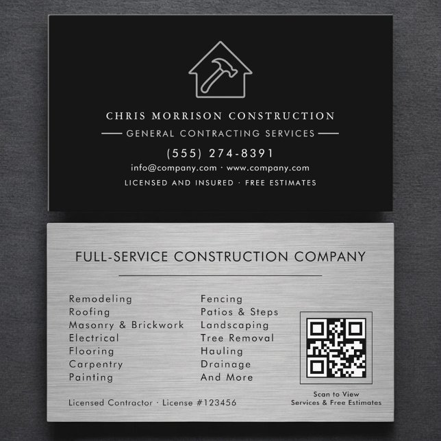 General Contractor Metallic Industrial QR Code Visitkort (Skapare uppladdad)