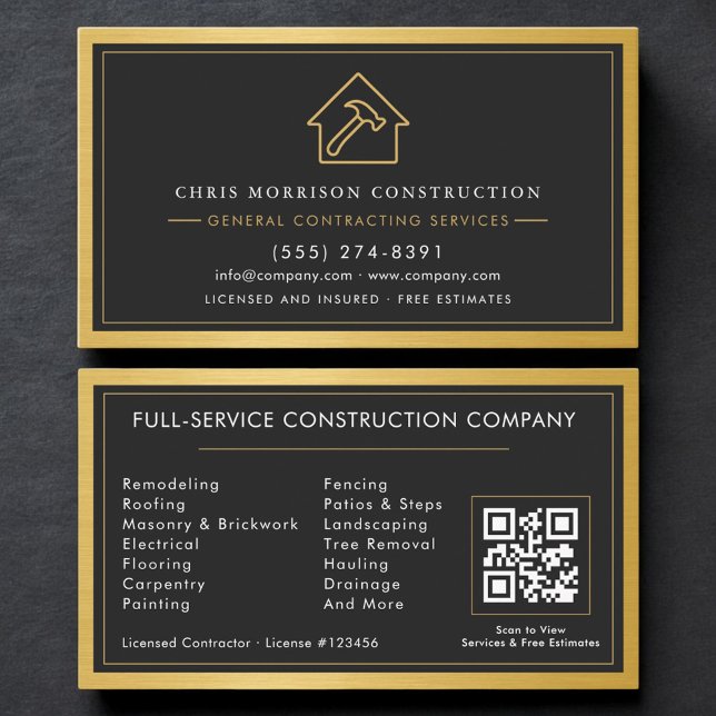General Contractor QR Code Gold Industrial  Visitkort (Skapare uppladdad)