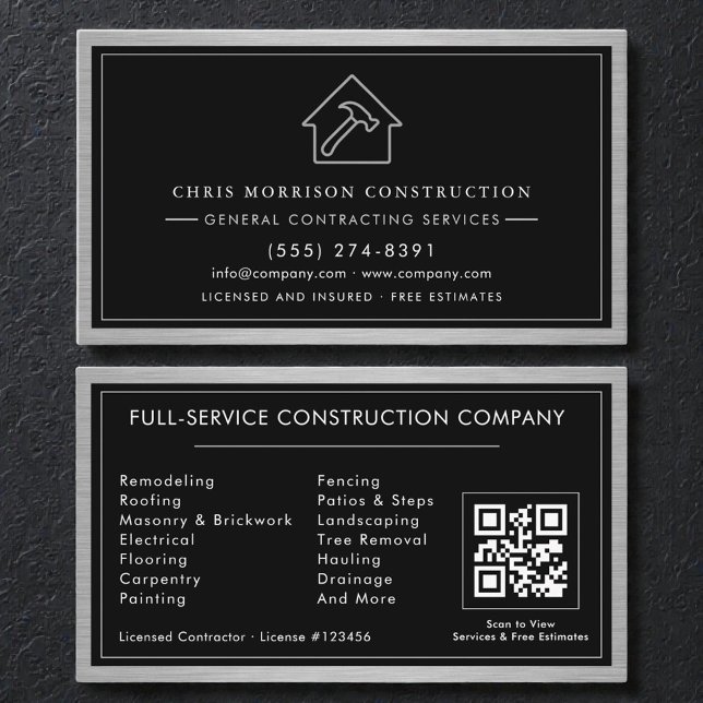 General Contractor QR Code Industrial Metal Visitkort (Skapare uppladdad)