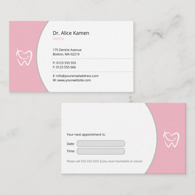 General Dentist | Rosa Smile Teeth Tidsbeställning Kort (Fram/baksida)