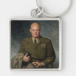 General Dwight Eisenhower 5 Star Paated Porträtt Fyrkantig Silverfärgad Nyckelring