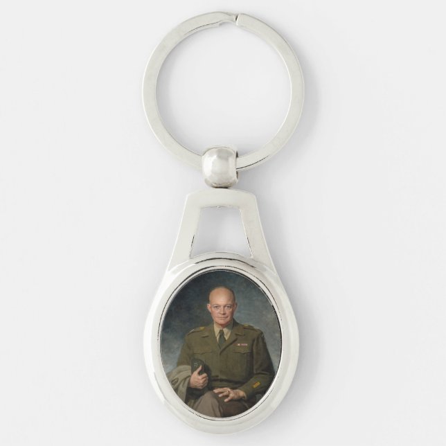 General Dwight Eisenhower 5 Star Paated Porträtt Ovalt Silverfärgad Nyckelring (Framsidan)