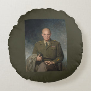 General Dwight Eisenhower 5 Star Paated Porträtt Rund Kudde