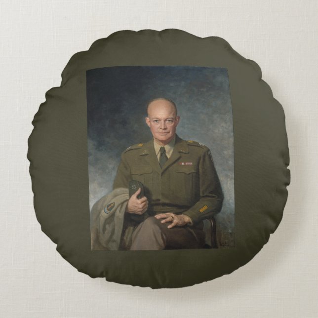 General Dwight Eisenhower 5 Star Paated Porträtt Rund Kudde (Framsidan)