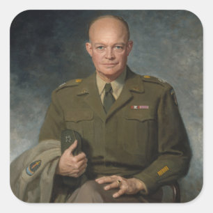 General Dwight Eisenhower 5 stjärnors målad porträ Fyrkantigt Klistermärke