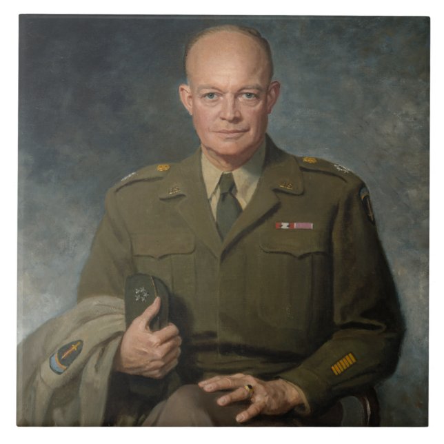 General Dwight Eisenhower 5 stjärnors målad porträ Kakelplatta (Framsidan)
