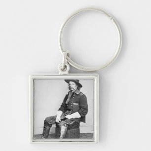 General George A. Custer (b-/wfotoet) Fyrkantig Silverfärgad Nyckelring