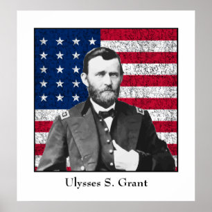 General Grant och American Flagga Poster