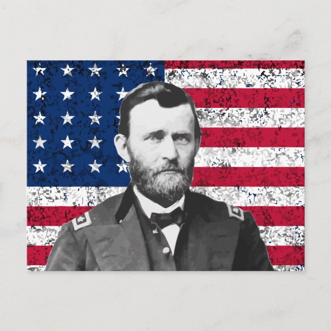 General Grant och American Flagga Vykort (Framsida)