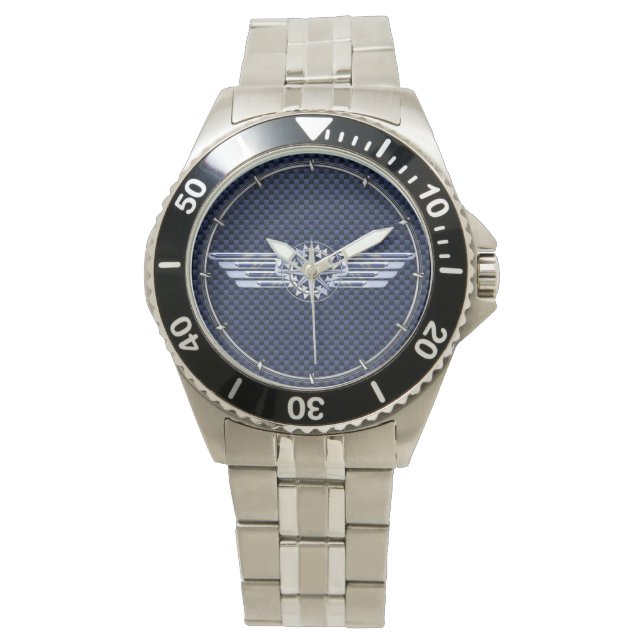 General Luft Pilot Chrome like Vingar Compass Armbandsur (Framsida)
