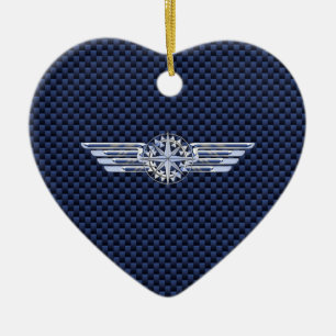 General Luft Pilot Chrome like Vingar Compass Julgransprydnad Keramik