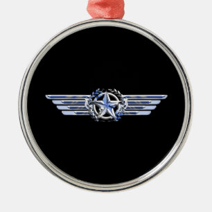 General Luft Pilot Chrome som Star Vingar Black Julgransprydnad Metall