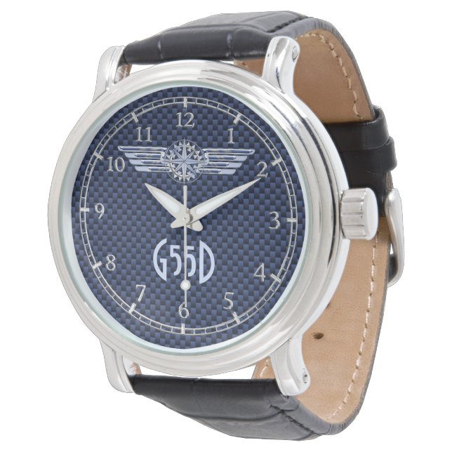 General Luft Pilot Vingar Compass Monogram Armbandsur (Vinklad)
