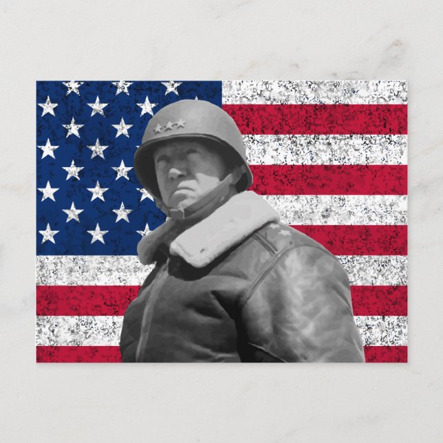 General Patton och American Flagga Vykort (Framsida)