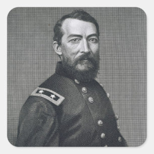 General Philip Sheridan, graverad från ett fotogra Fyrkantigt Klistermärke
