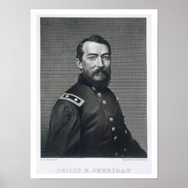 General Philip Sheridan, graverad från ett fotogra Poster (Framsidan)