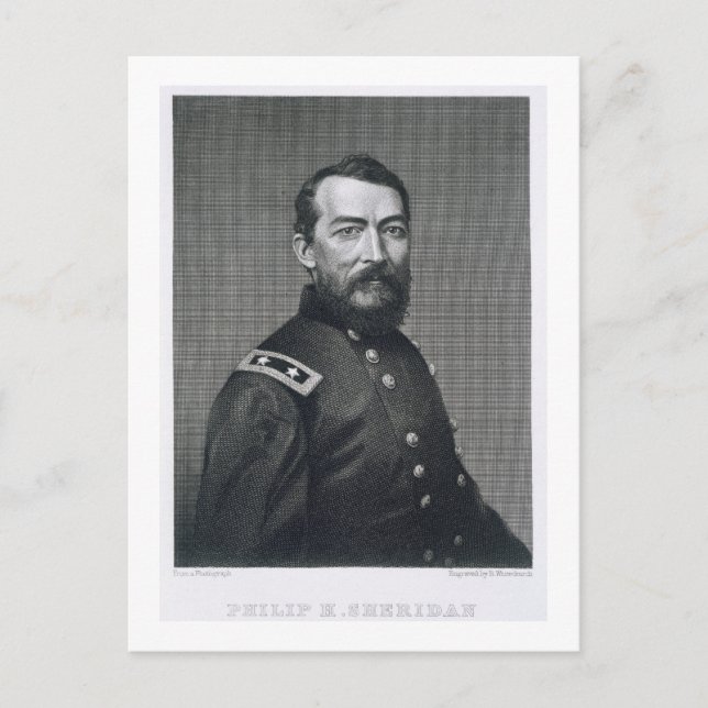 General Philip Sheridan, graverad från ett fotogra Vykort (Framsida)
