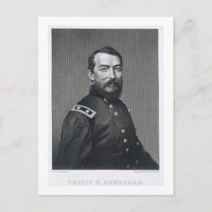 General Philip Sheridan, graverad från ett fotogra Vykort