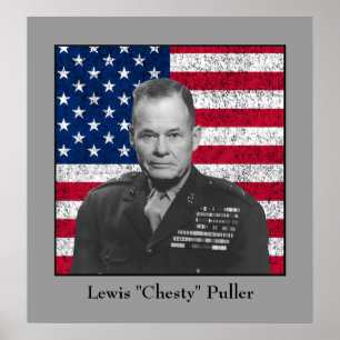 General Puller och American Flagga Poster