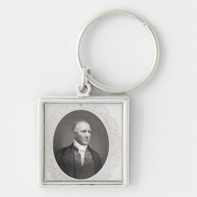 General Samuel Houston Fyrkantig Silverfärgad Nyckelring (Framsidan)
