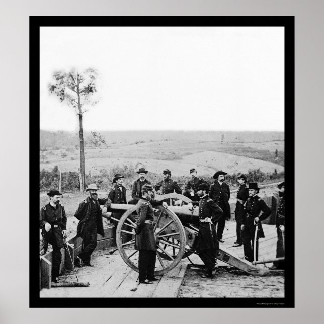 General Sherman Leaning om en Gun i Atlanta 1864 Poster (Framsidan)