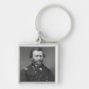 General Ulysses Simpson Bevilja som inristar efter Fyrkantig Silverfärgad Nyckelring
