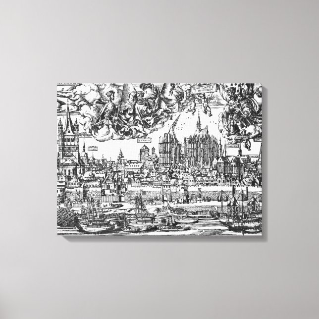 General View of Köln, 1531 (engrave) (b/w pho) Canvastryck (Framsida)