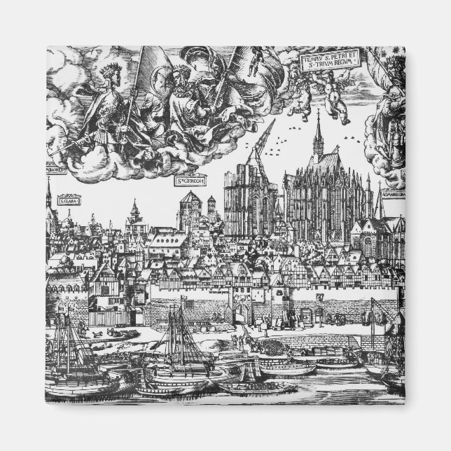 General View of Köln, 1531 (engrave) (b/w pho) Magnet (Framsidan)